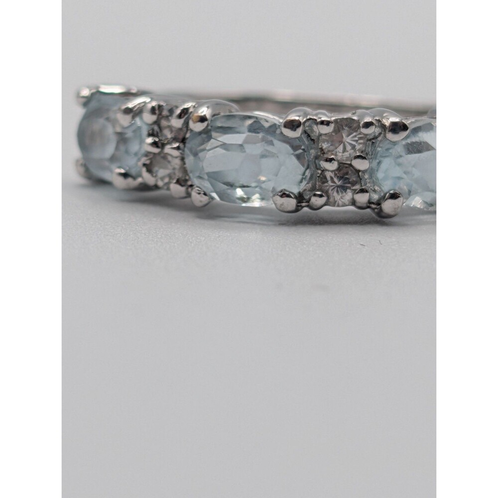 Light Blue Topaz Cubic Zirconia 925 Plated Silver Ring 1.6 Carat 2.95g - Picture 2 of 10